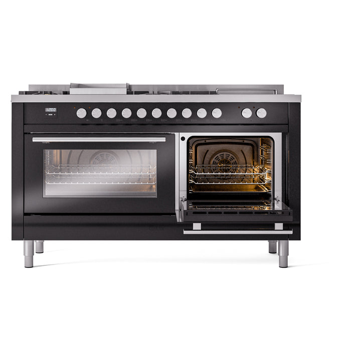 ILVE Professional Plus II 60 inch Dual Fuel Range (Glossy Black / Liquid Propane / 7 Sealed Burners + Griddle + French Top / Triple Glass Door) UP60FSWMPBKLP - IMG105