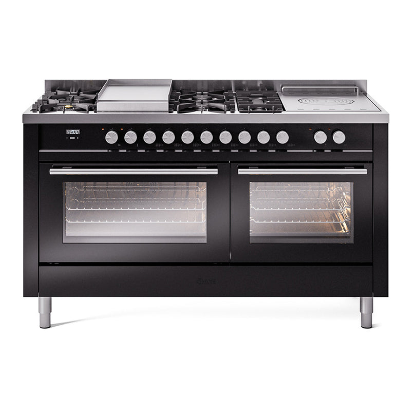 ILVE Professional Plus II 60 inch Dual Fuel Range (Blue Grey / Natural Gas / 9 Sealed Burners + Griddle / Solid Door) UP60FQMPBG