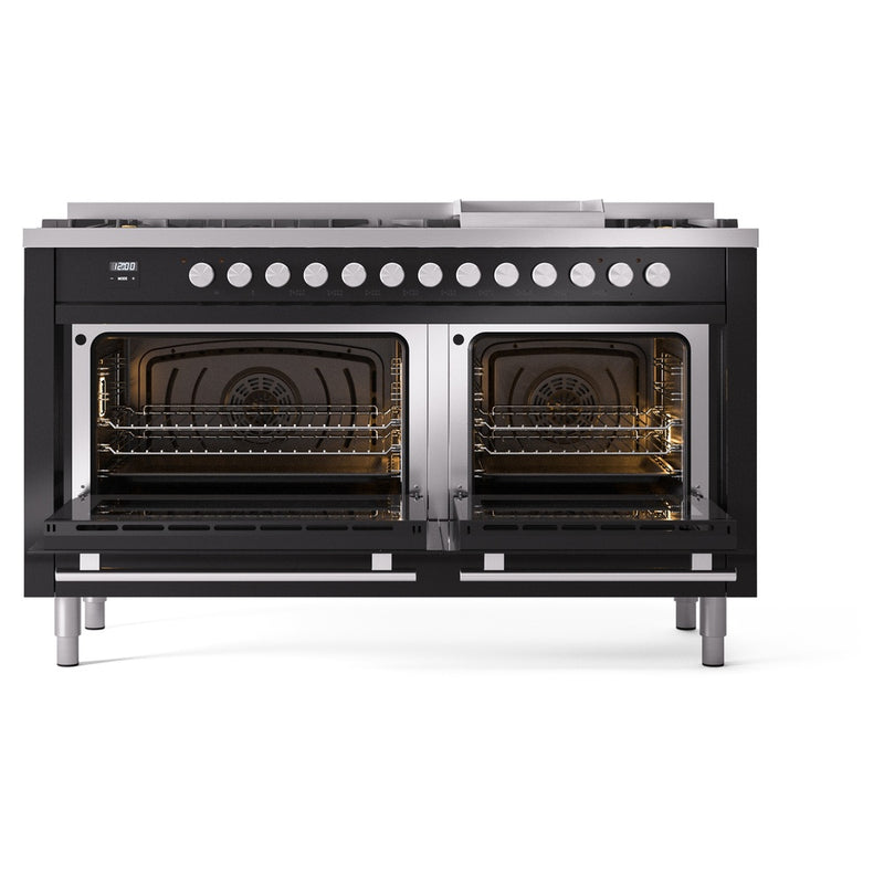 ILVE Professional Plus II 60 inch Dual Fuel Range (Glossy Black / Natural Gas / 7 Sealed Burners + Griddle + French Top / Triple Glass Door) UP60FSWMPBK - IMG200