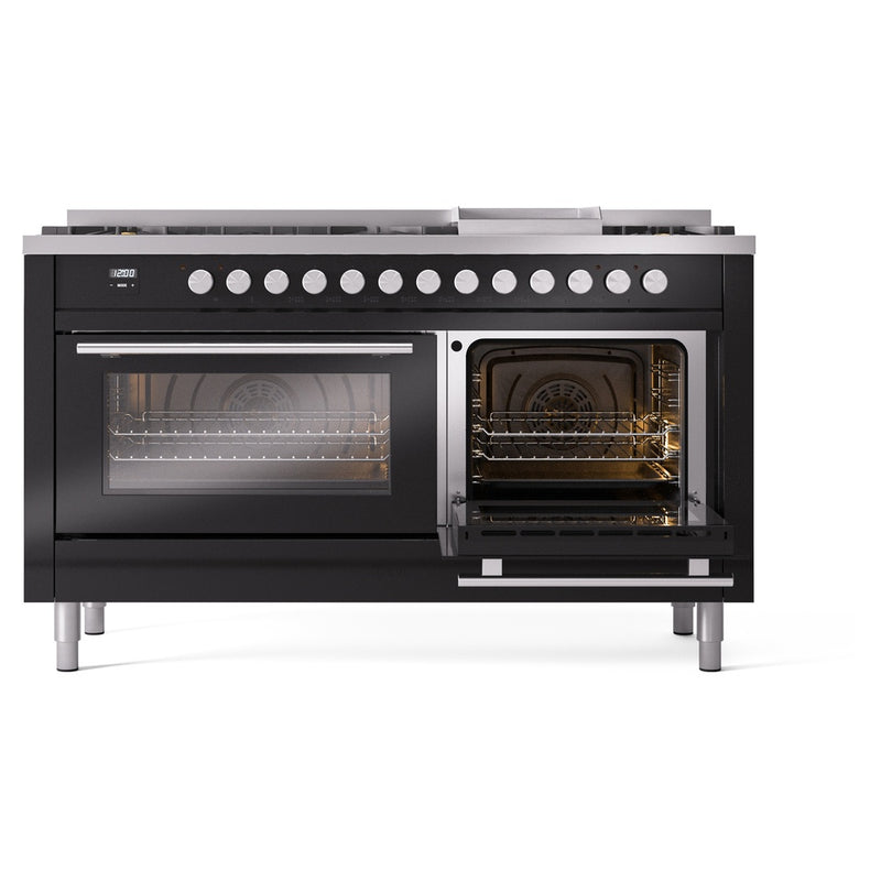 ILVE Professional Plus II 60 inch Dual Fuel Range (Glossy Black / Natural Gas / 7 Sealed Burners + Griddle + French Top / Triple Glass Door) UP60FSWMPBK - IMG99
