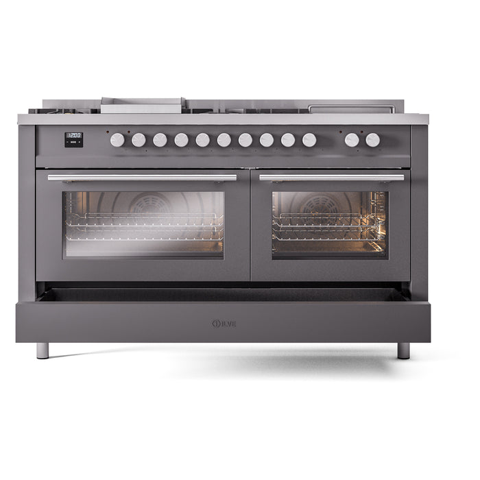 ILVE Professional Plus II 60 inch Dual Fuel Range (Graphite Matte / Natural Gas / 7 Sealed Burners + Griddle + French Top / Triple Glass Door) UP60FSWMPMG - IMG49