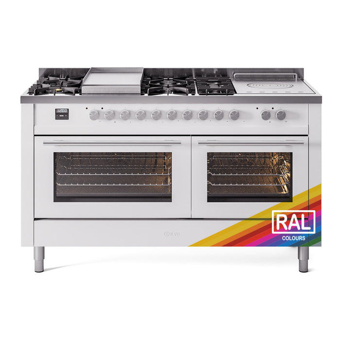 ILVE - Professional Plus II 60 inch Dual Fuel Range (7 Sealed Burners + Griddle + French Top, Natural Gas, Triple Glass Door, Blue Grey) -  USA - UP60FSWMPBG