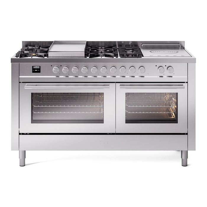 ILVE - Professional Plus II 60 inch Dual Fuel Range (7 Sealed Burners + Griddle + French Top, Natural Gas, Triple Glass Door, Blue Grey) -  USA - UP60FSWMPBG