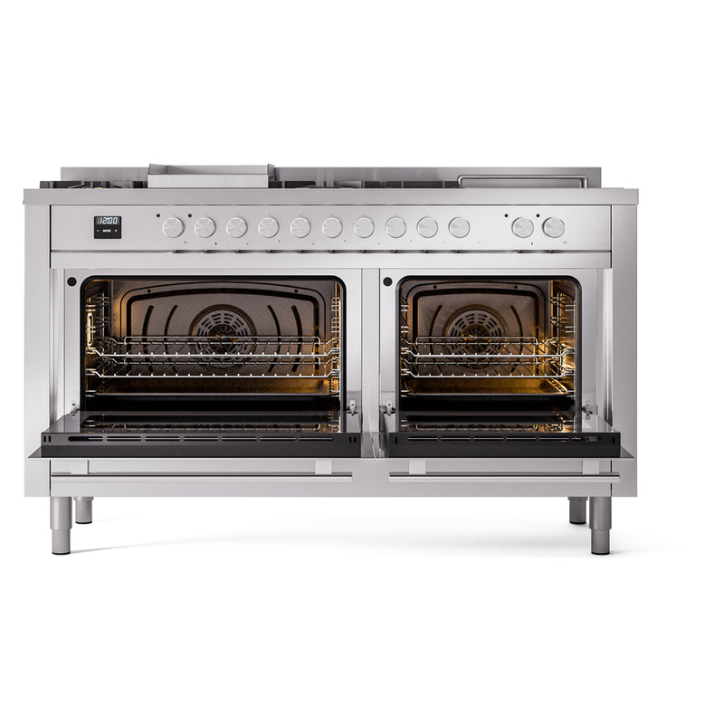 ILVE Professional Plus II 60 inch Dual Fuel Range (Stainless Steel / Natural Gas / 7 Sealed Burners + Griddle + French Top / Triple Glass Door) UP60FSWMPSS - IMG54