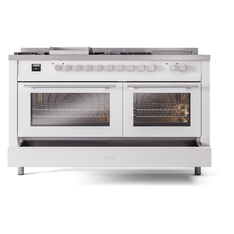 ILVE Professional Plus II 60 inch Dual Fuel Range (White / Liquid Propane / 7 Sealed Burners + Griddle + French Top / Triple Glass Door) UP60FSWMPWHLP - IMG21