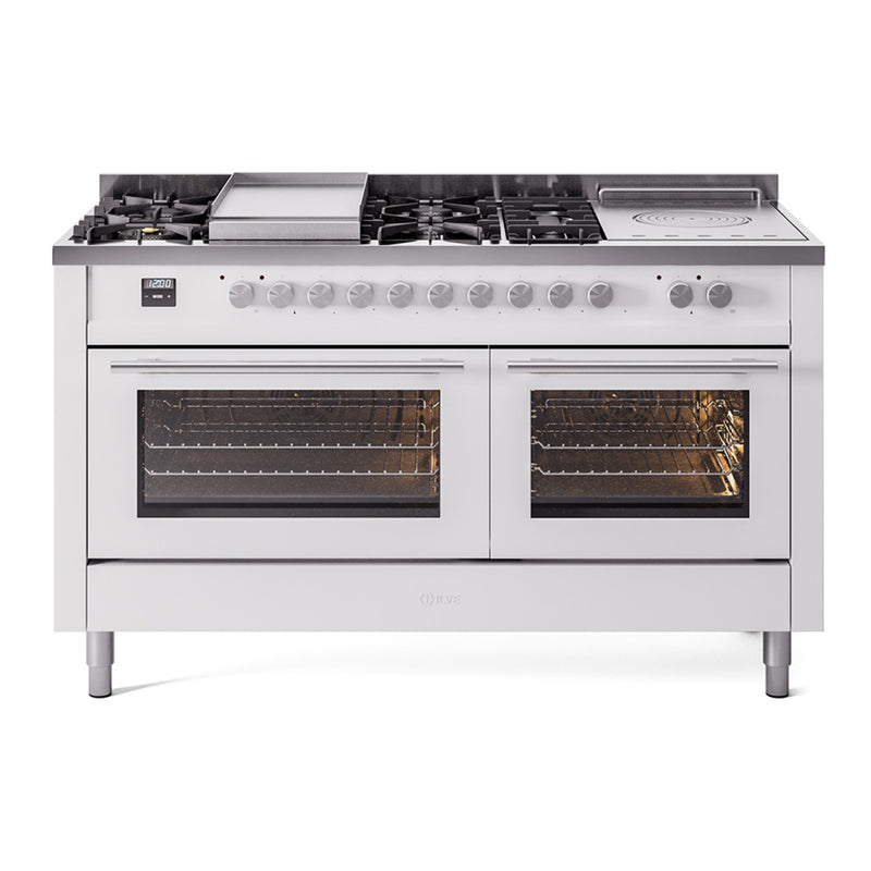 ILVE Professional Plus II 60 inch Dual Fuel Range (Blue Grey / Natural Gas / 9 Sealed Burners + Griddle / Solid Door) UP60FQMPBG