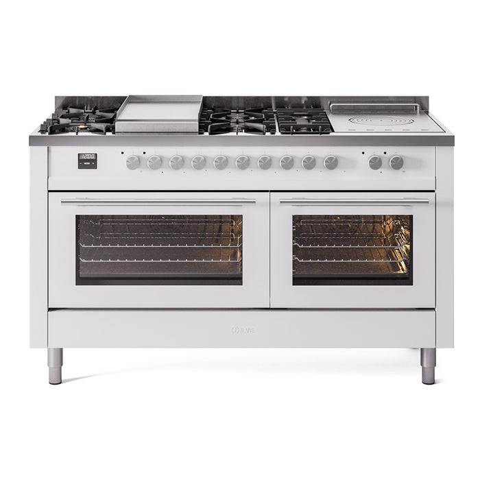 ILVE - Professional Plus II 60 inch Dual Fuel Range (7 Sealed Burners + Griddle + French Top, Natural Gas, Triple Glass Door, Blue Grey) -  USA - UP60FSWMPBG