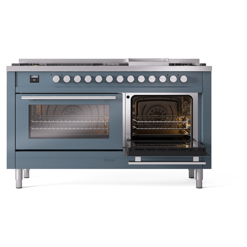 ILVE Professional Plus II 60 inch Dual Fuel Range (Blue Grey / Natural Gas / 9 Sealed Burners + Griddle / Triple Glass Door) UP60FWMPBG - IMG165