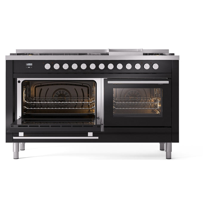 ILVE Professional Plus II 60 inch Dual Fuel Range (Glossy Black / Liquid Propane / 9 Sealed Burners + Griddle / Triple Glass Door) UP60FWMPBKLP - IMG106