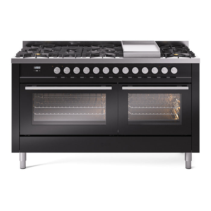 ILVE - Professional Plus II 60 inch Dual Fuel Range (7 Sealed Burners + Griddle + French Top, Natural Gas, Triple Glass Door, Blue Grey) -  USA - UP60FSWMPBG