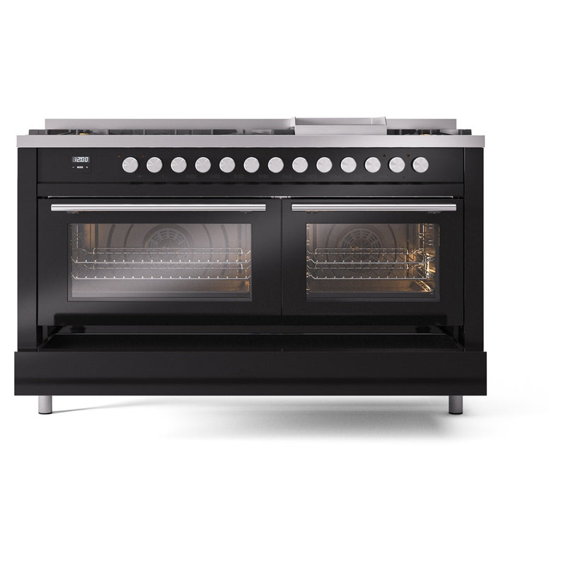 ILVE Professional Plus II 60 inch Dual Fuel Range (Glossy Black / Natural Gas / 9 Sealed Burners + Griddle / Triple Glass Door) UP60FWMPBK - IMG138