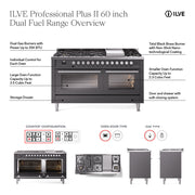 ILVE Professional Plus II 60 inch Dual Fuel Range (RAL / Liquid Propane / 9 Sealed Burners + Griddle / Triple Glass Door) UP60FWMPRALP - IMG53