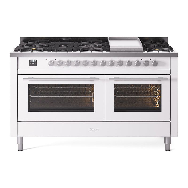 ILVE Professional Plus II 60 inch Dual Fuel Range (Blue Grey / Natural Gas / 9 Sealed Burners + Griddle / Solid Door) UP60FQMPBG