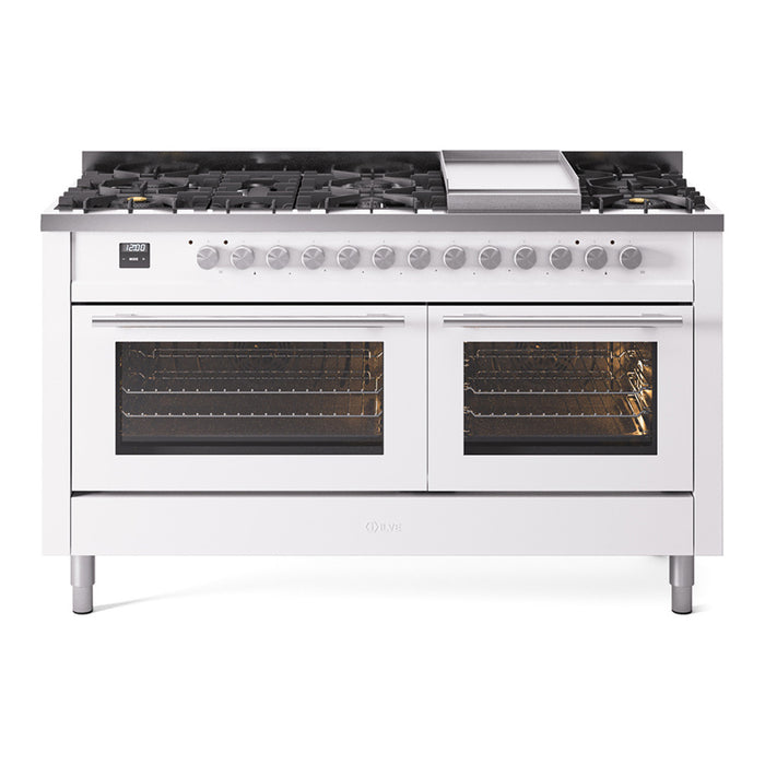 ILVE - Professional Plus II 60 inch Dual Fuel Range (7 Sealed Burners + Griddle + French Top, Natural Gas, Triple Glass Door, Blue Grey) -  USA - UP60FSWMPBG