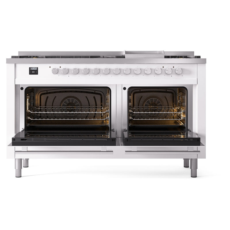 ILVE Professional Plus II 60 inch Dual Fuel Range (White / Natural Gas / 9 Sealed Burners + Griddle / Triple Glass Door) UP60FWMPWH - IMG180