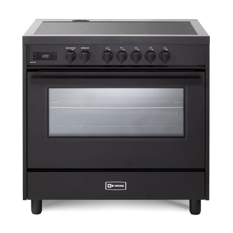 Verona - 36 inch Ultima Midnight Collection Freestanding Induction Range with 5 Elements, 5 cu. ft. Oven Capacity, Touch Control Clock in Matte Black (Ultima Midnight / Range / Black) - VMFSIE365EE