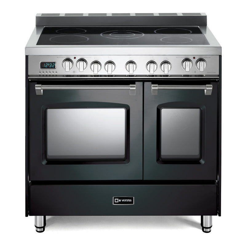 Verona 36 inch Prestige Series Freestanding Double Oven Electric Range with 5 Elements, 3.5 cu. ft. Total Oven Capacity and European Convection (Matte Black) VPFSEE365DE