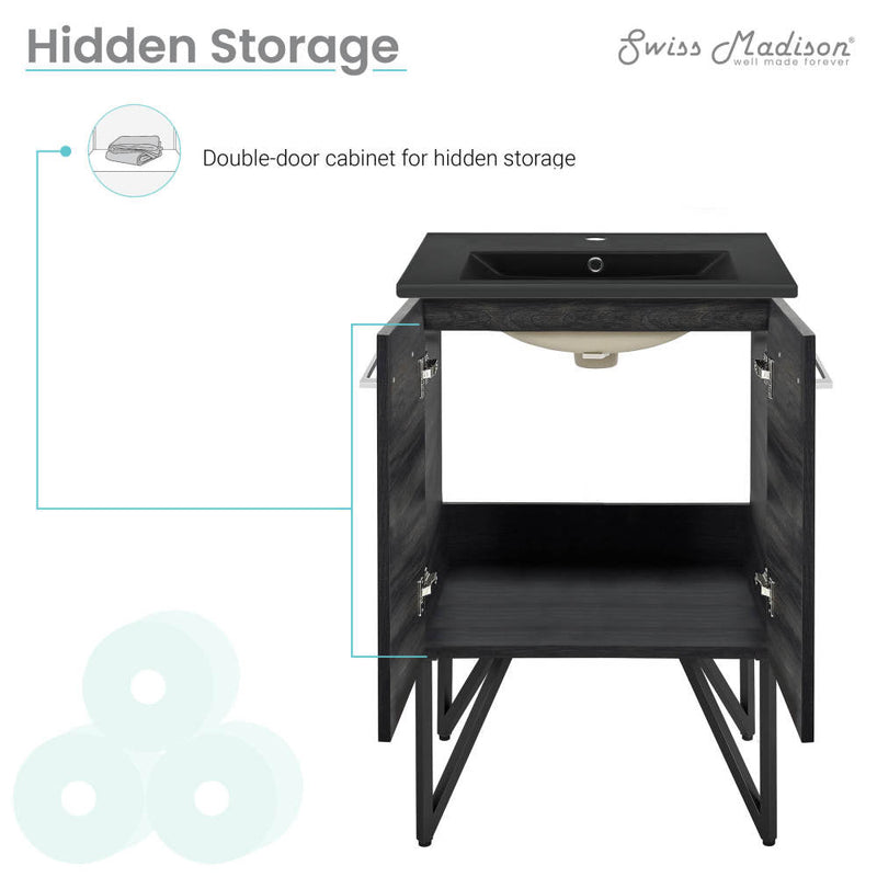 Swiss Madison Annecy 24 in. Black Walnut Bathroom Vanity With Black Ceramic Sink Top - SM-BV222MB