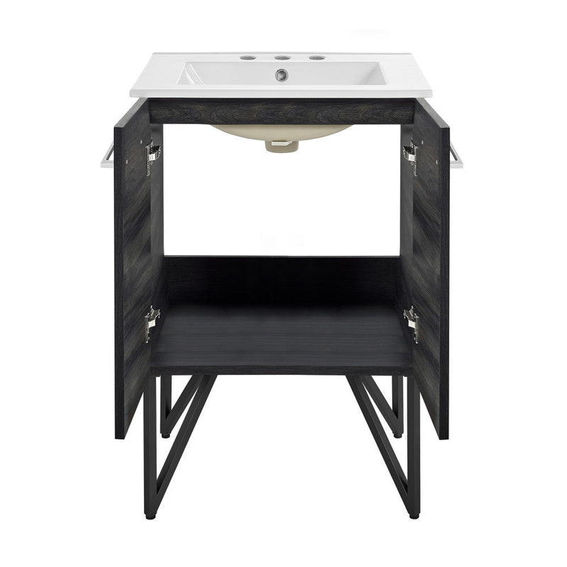 Swiss Madison Annecy 24 in. Black Walnut Bathroom Vanity With White, 3-Hole Ceramic Sink Top - SM-BV222-3