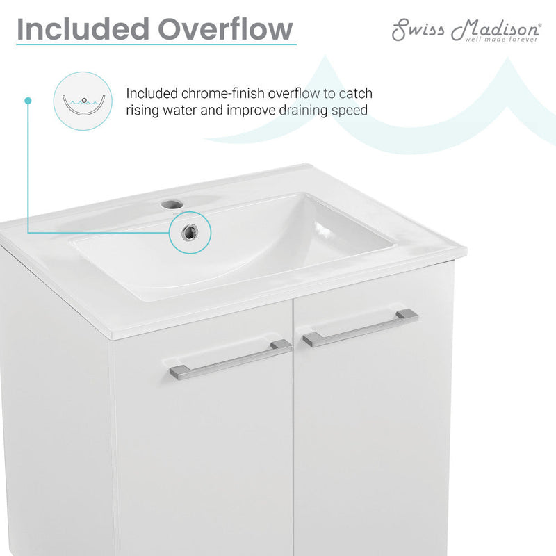 Swiss Madison Annecy 24 Single, Glossy White, Two Doors, Bathroom Vanity - SM-BV212