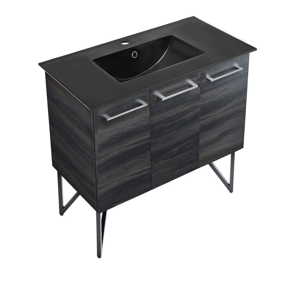 Castel Rool Vanity Swiss Madison Annecy 36 in. Black Walnut Bathroom Vanity With Black Ce ...