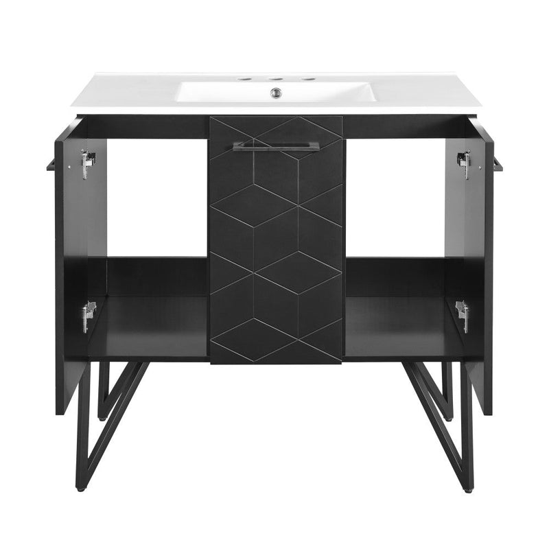 Swiss Madison Annecy 36 in. Phantom Black Bathroom Vanity With White, 3-Hole Ceramic Sink Top - SM-BV261B-3