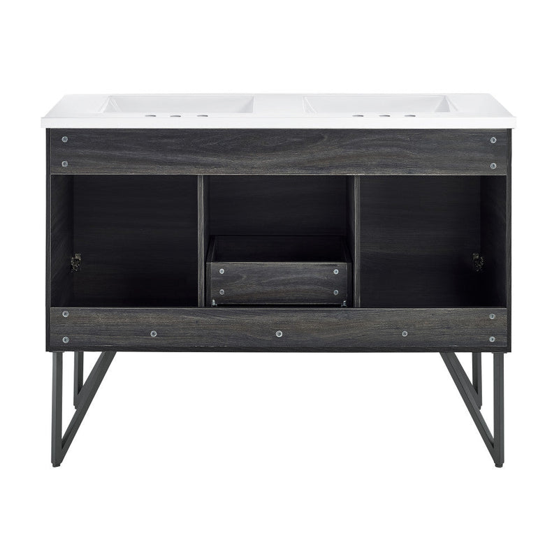 Swiss Madison Annecy 48 in. Black Walnut, Double Basin Bathroom Vanity With White, 3-Hole Ceramic Sink Top - SM-BV224D-3