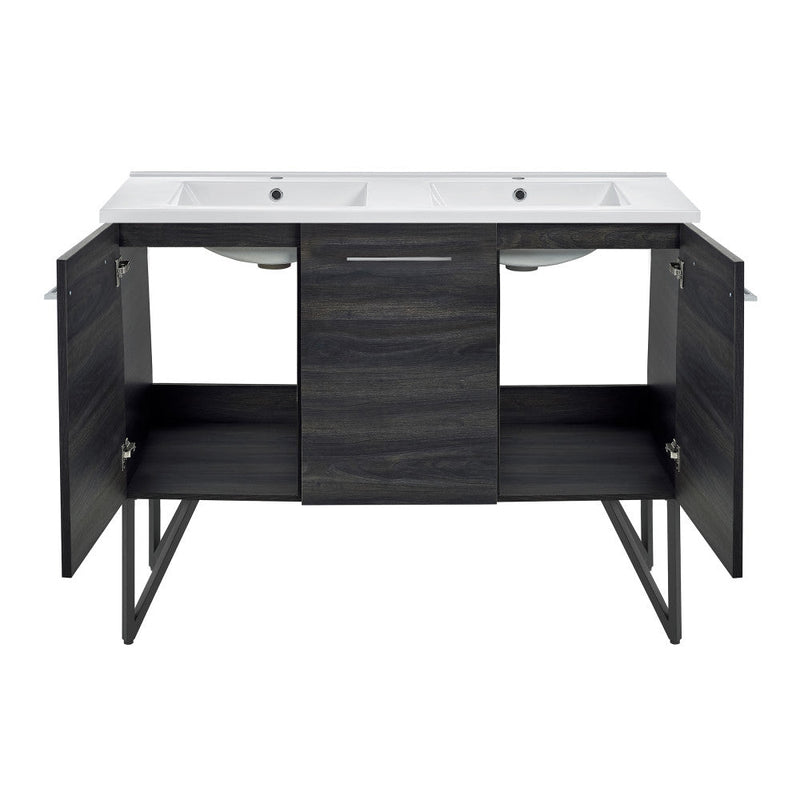 Swiss Madison Annecy 48 in. Black Walnut, Double Basin Bathroom Vanity With White Ceramic Sink Top - SM-BV224D