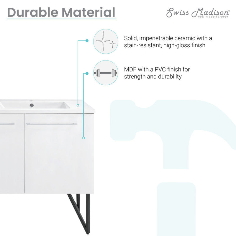 Swiss Madison Annecy 60 Double, Glossy White, Two Doors, One Drawer, Bathroom Vanity - SM-BV216