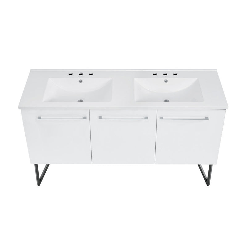 Swiss Madison Annecy 60 in. White, Double Basin Bathroom Vanity With White, 3-Hole Artificial Stone Sink Top - SM-BV216D-3