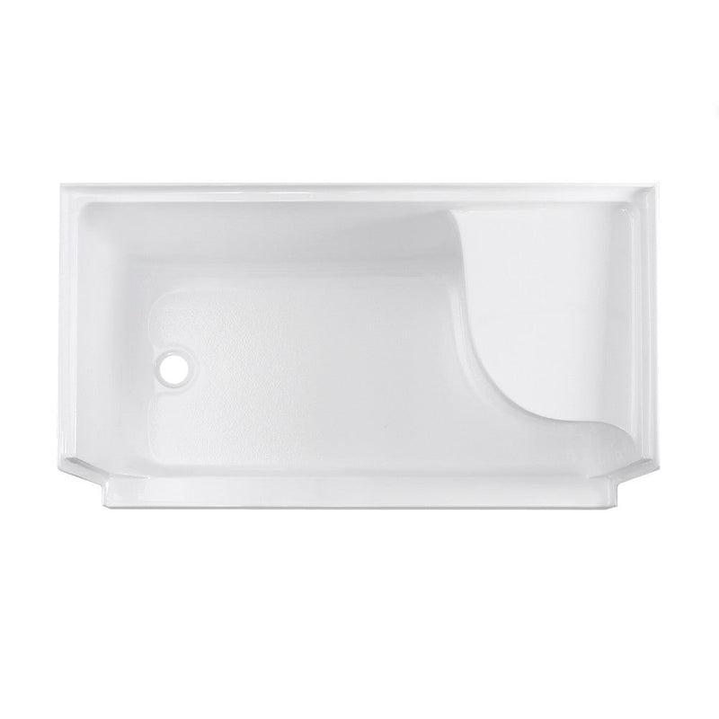 Swiss Madison Aquatique 60" x 32" Single Threshold Shower Base With Left Hand Drain and Integral Right Hand Seat in White - SM-SB537W