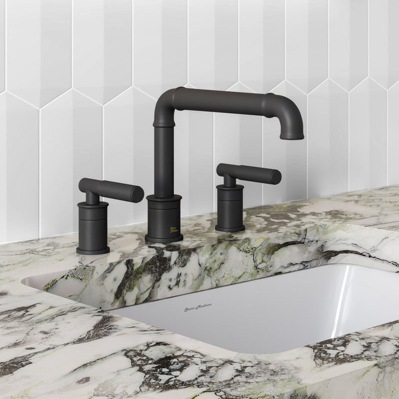 Swiss Madison Avallon 8 in. Widespread, Sleek Handle, Bathroom Faucet in Matte Black - SM-BF86MB