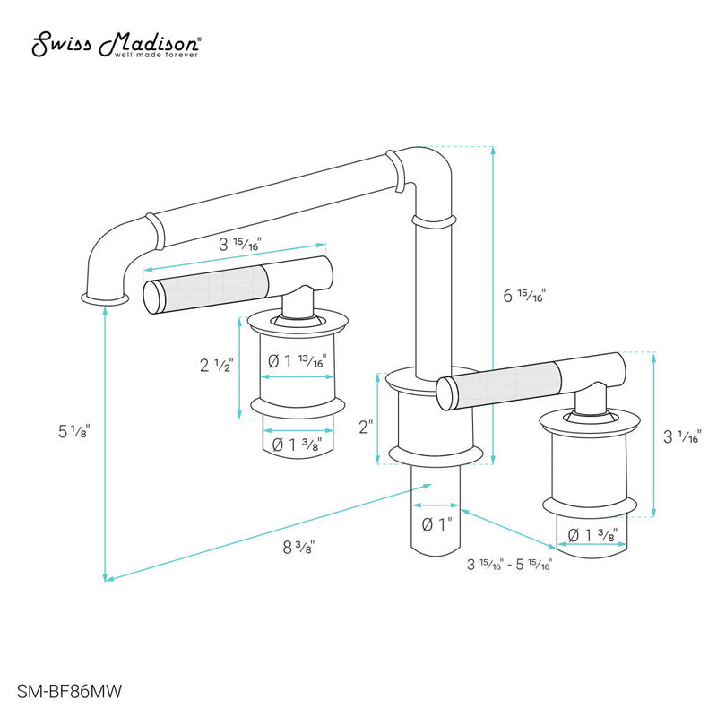 Swiss Madison Avallon 8 in. Widespread, Sleek Handle, Bathroom Faucet in Matte White - SM-BF86MW