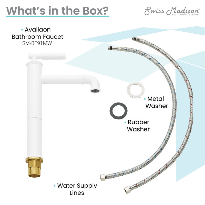 Swiss Madison Avallon Single Hole, Single-Handle Sleek, High Arc Bathroom Faucet in Matte White - SM-BF91MW