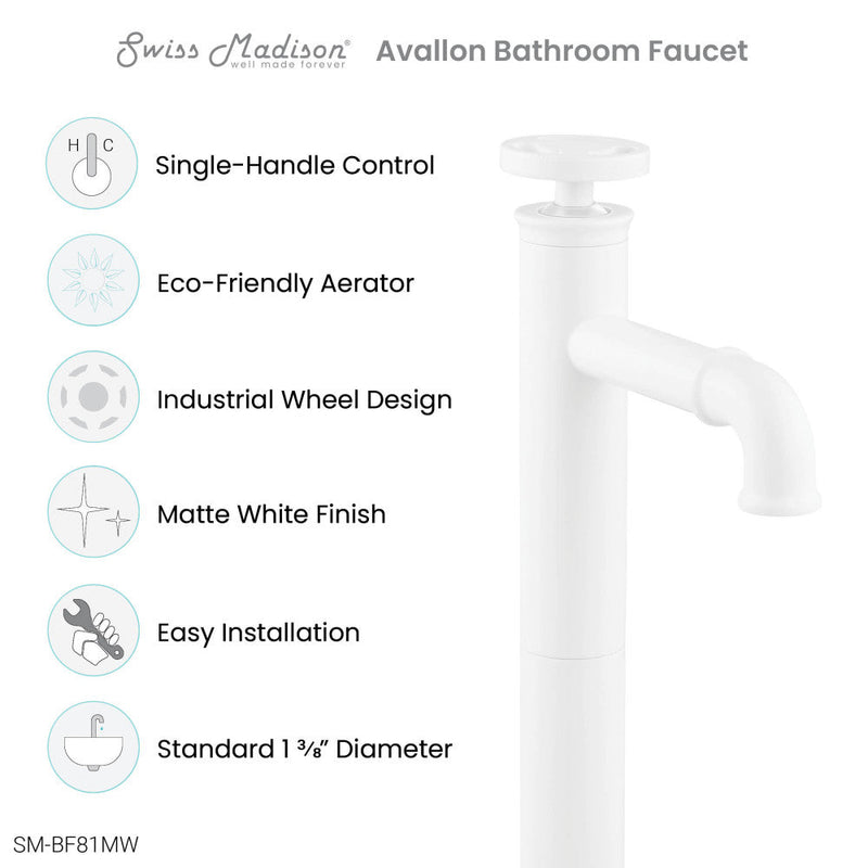 Swiss Madison Avallon Single Hole, Single-Handle Wheel, High Arc Bathroom Faucet in Matte White - SM-BF81MW