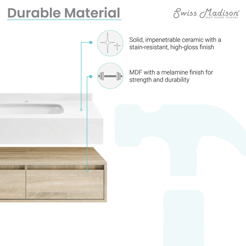 Swiss Madison Avancer 36" Wall-Mounted Bathroom Vanity in Calacatta and White Oak - SM-BV701