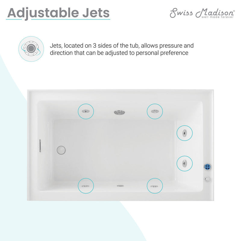 Swiss Madison Avancer 60" x 36" Left-Hand Drain Rectangular Alcove Whirlpool Bathtub with Apron - SM-AB590