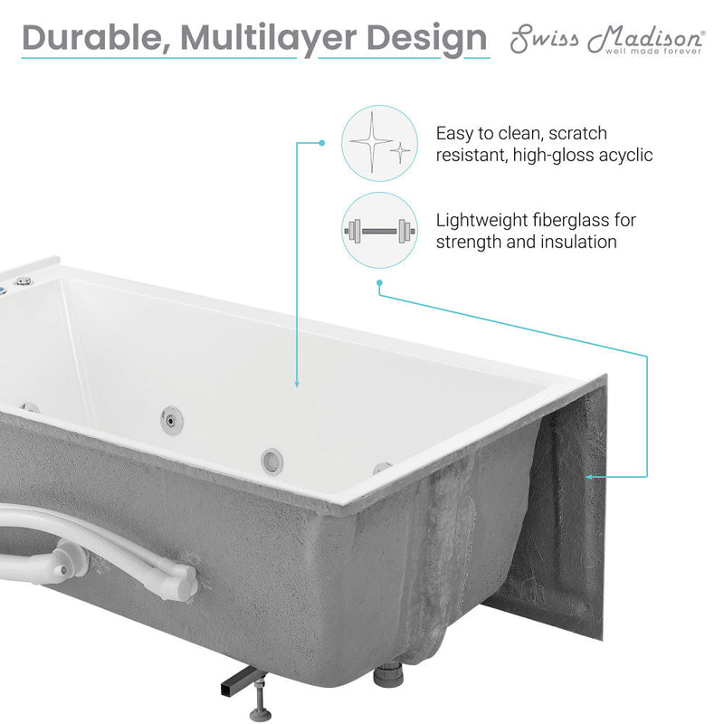 Swiss Madison Avancer 60" x 36" Right-Hand Drain Rectangular Alcove Whirlpool Bathtub with Apron - SM-AB591
