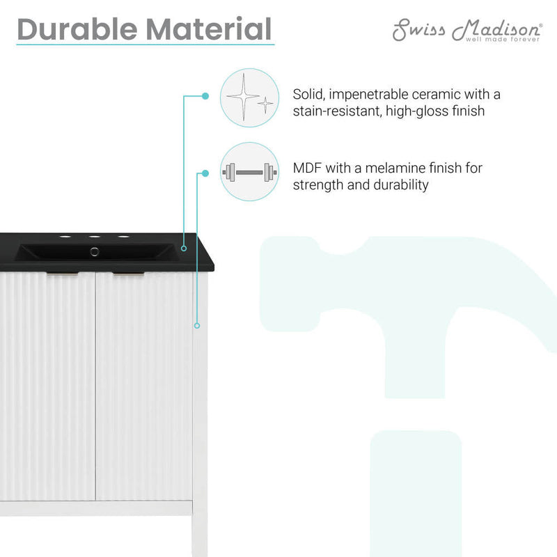 Swiss Madison Bastille 24 in. White Bathroom Vanity With Black, 3-Hole Ceramic Sink Top - SM-BV290-3MB