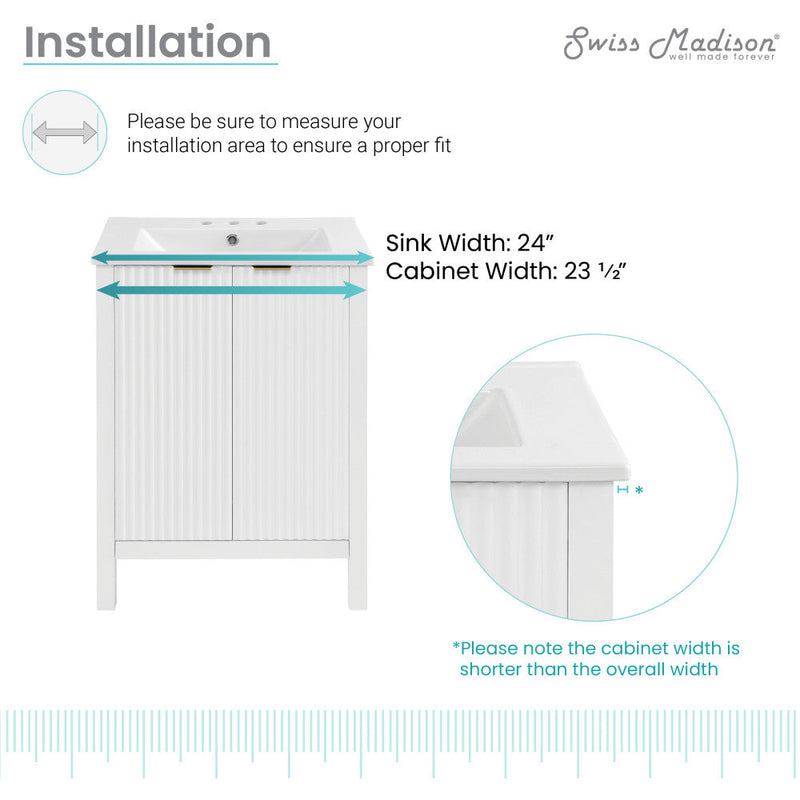 Swiss Madison Bastille 24 in. White Bathroom Vanity With White, 3-Hole Ceramic Sink Top - SM-BV290-3