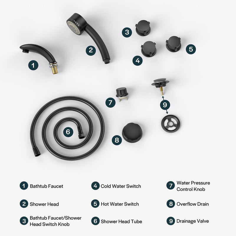 Empava Bathtub Faucet Fixtures For EMPV-67JT351LED Whirlpool Waterfall Tub ACC-351BB