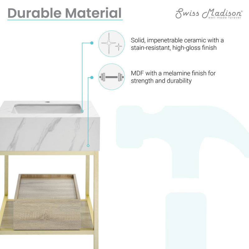 Swiss Madison Beau 24" Freestanding, Bathroom Vanity in Oak and Calacatta - SM-BV720KGCA