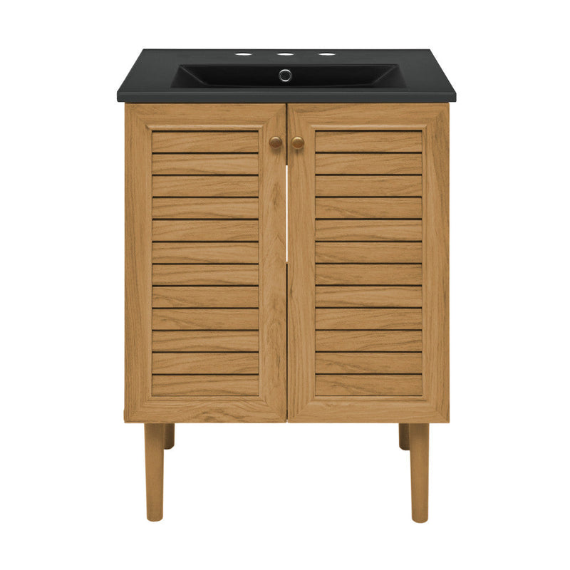 Swiss Madison Bron 24 in. Brown Oak Bathroom Vanity With Black, 3-Hole Ceramic Sink Top - SM-BV373-3MB