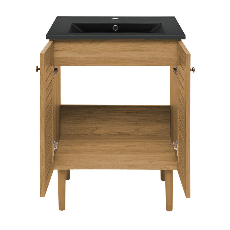 Swiss Madison Bron 24 in. Brown Oak Bathroom Vanity With Black Ceramic Sink Top - SM-BV373MB