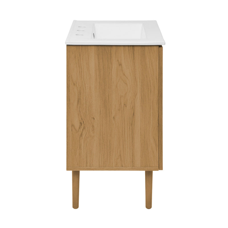Swiss Madison Bron 24 in. Brown Oak Bathroom Vanity With White, 3-Hole Ceramic Sink Top - SM-BV373-3
