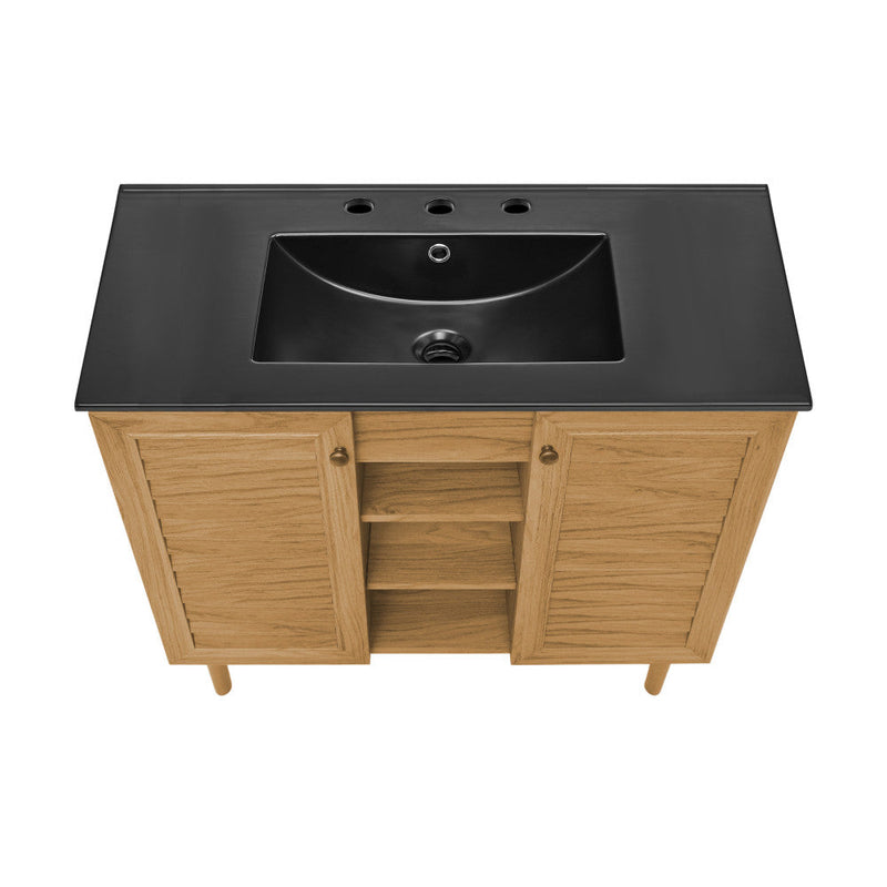 Swiss Madison Bron 36 in. Brown Oak Bathroom Vanity With Black, 3-Hole Ceramic Sink Top - SM-BV374-3MB