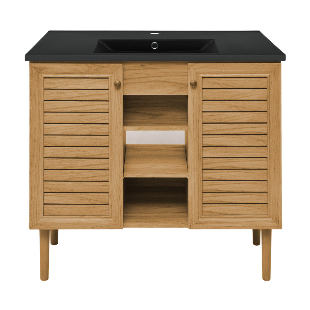 Swiss Madison Bron 36 in. Brown Oak Bathroom Vanity With Black Ceramic ...