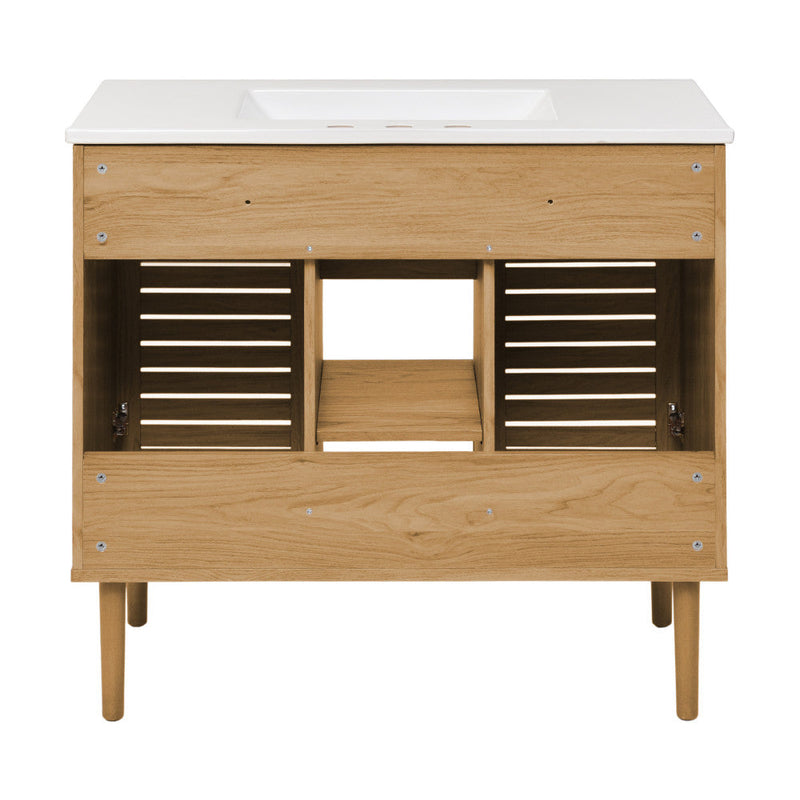 Swiss Madison Bron 36 in. Brown Oak Bathroom Vanity With White, 3-Hole Ceramic Sink Top - SM-BV374-3