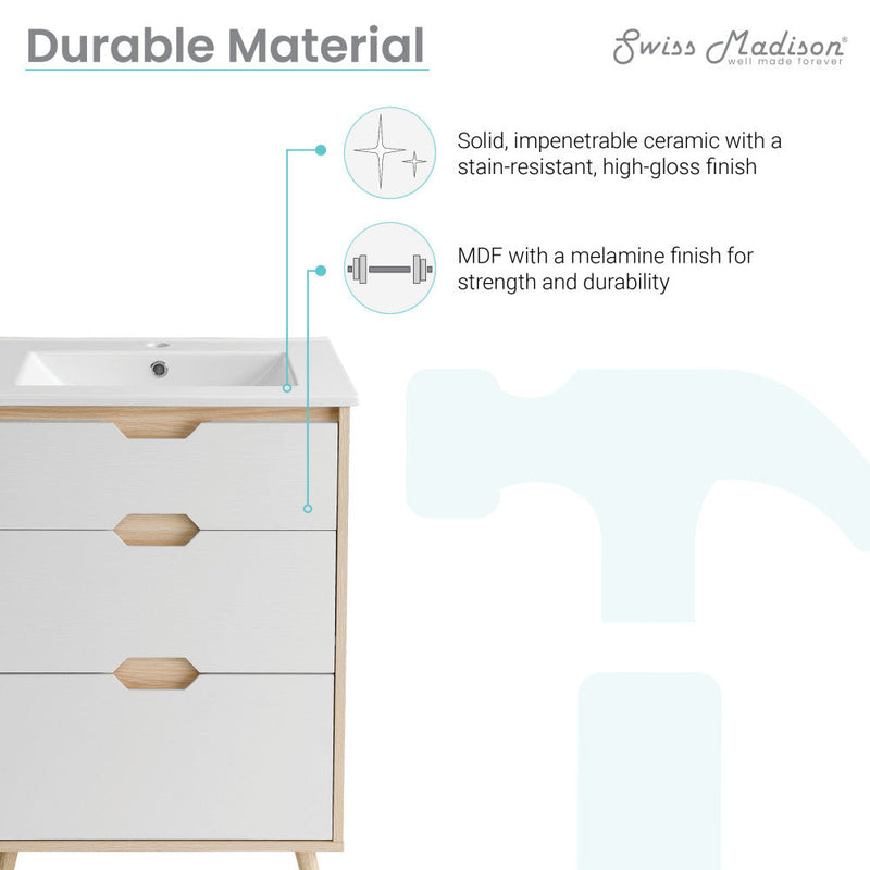 Swiss Madison Brusque 24" Bathroom Vanity in White Oak - SM-BV350