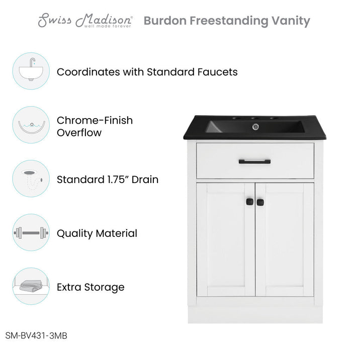 Swiss Madison Burdon 24 in. Brown Bathroom Vanity With Black, 3-Hole Ceramic Sink Top - SM-BV431-3MB